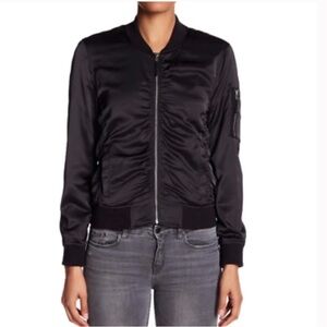 Lucky Brand Women's Satin Black Bomber Jacket